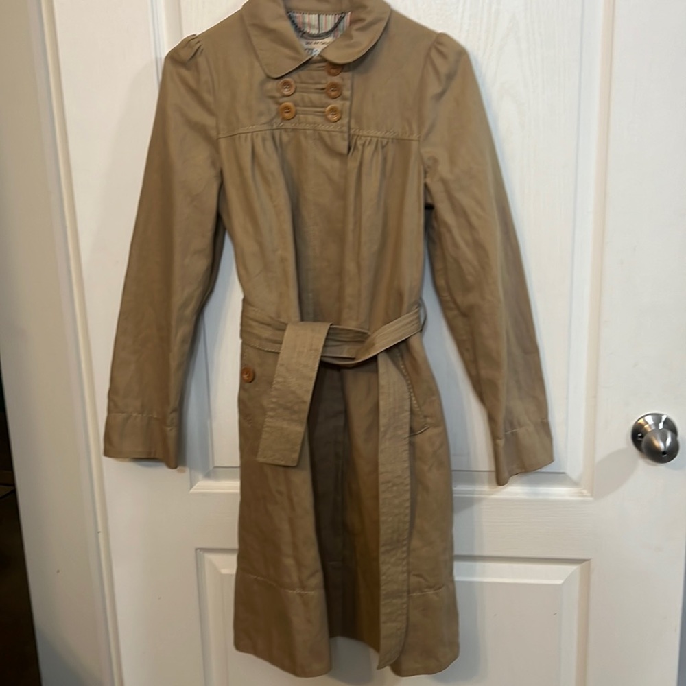 GORGEOUS SEE BY CHLOE KHAKI TRENCH COAT SZ 2 DOUBLE BREASTED TIE WAIST